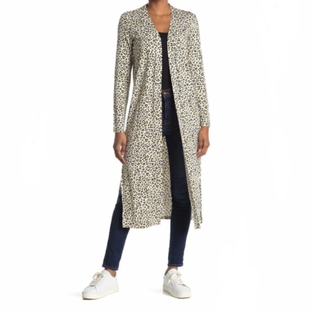 NWT BB Dakota Meow Down Leopard Print Duster Tan Black Green Small